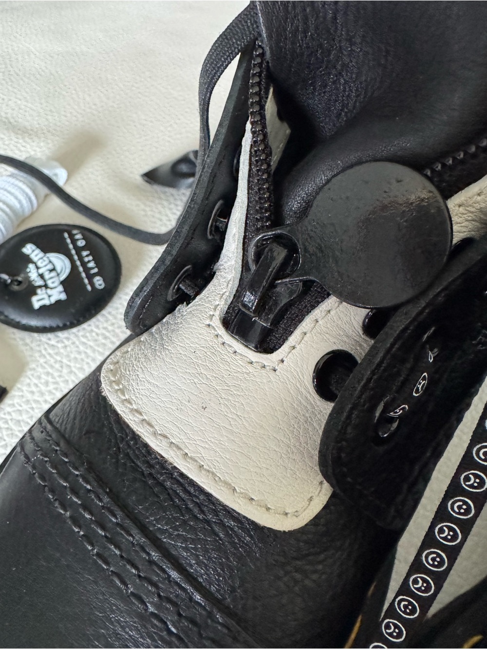 US Women’s 8 - Dr. Martens x Lazy Oaf Happy Sad Black Leather Platforms - Picture 9 of 13